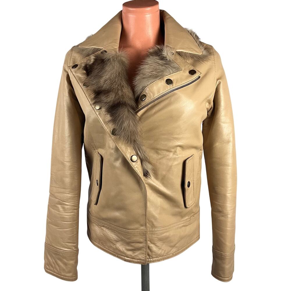 Y2K Fox Fur & Lambskin Leather Moto Jacket Reversible S